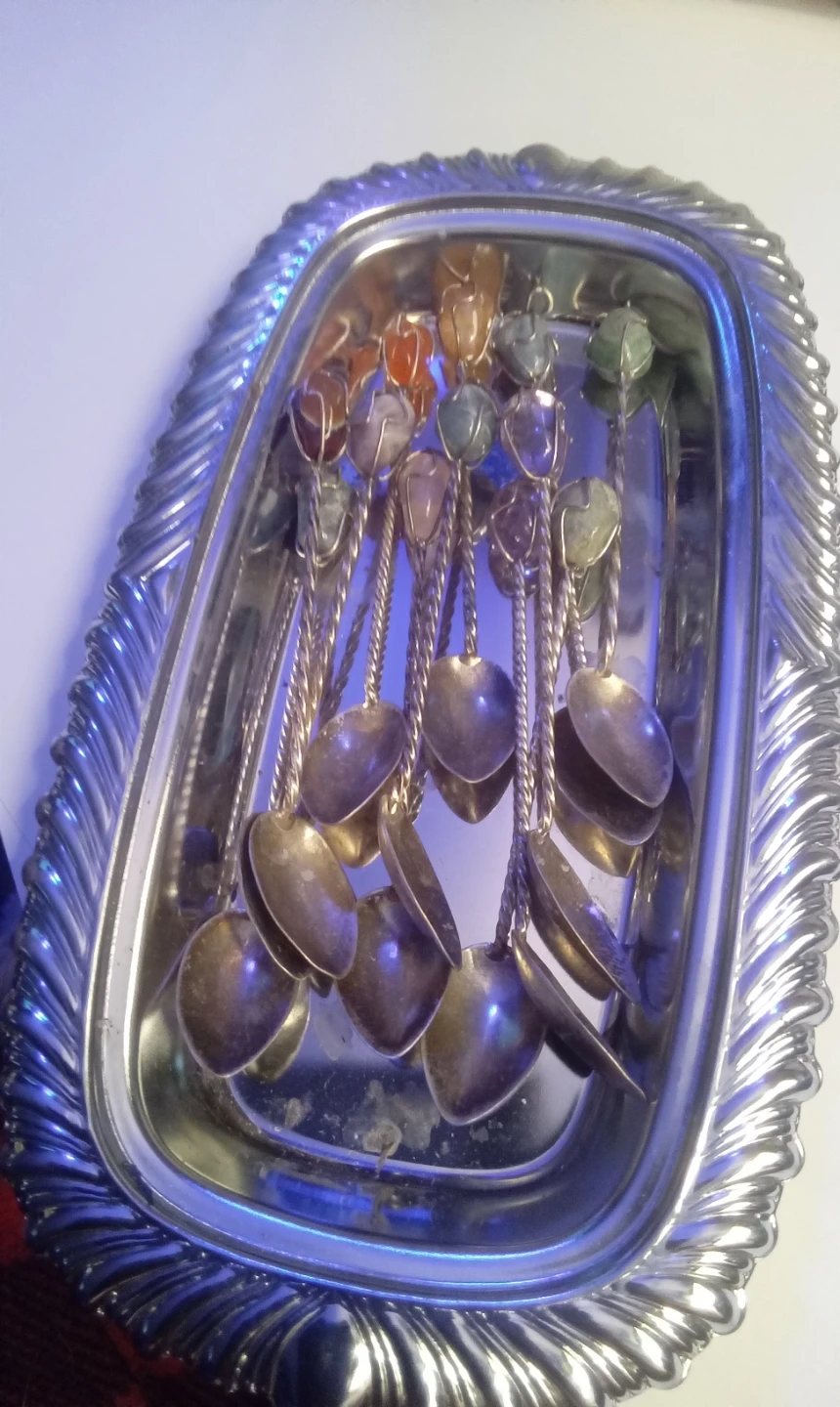 Set of 12 Decorative Spoons with Gemstone Handles