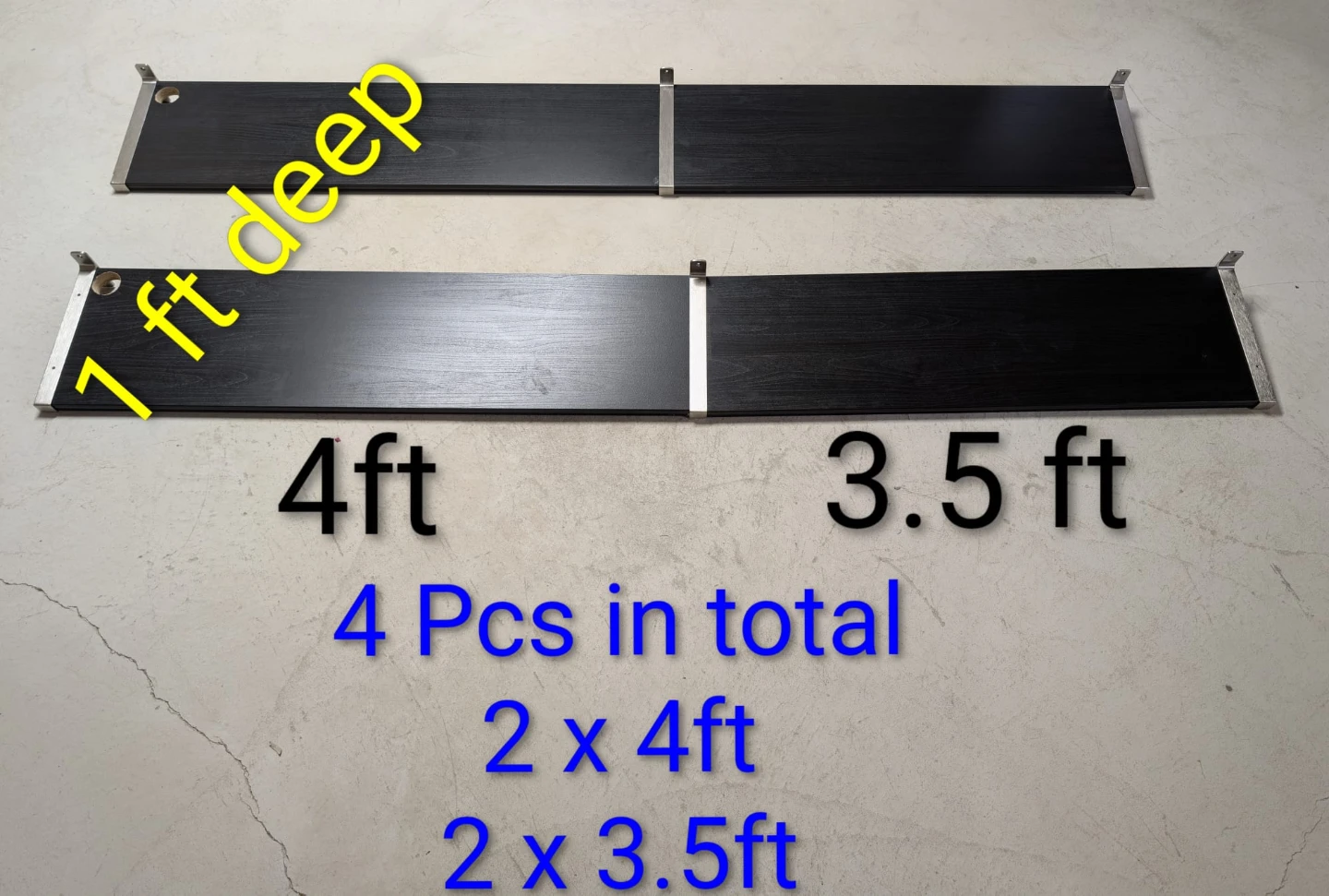 Black Wood Shelves - 4 pcs (2x4ft, 2x3.5ft)