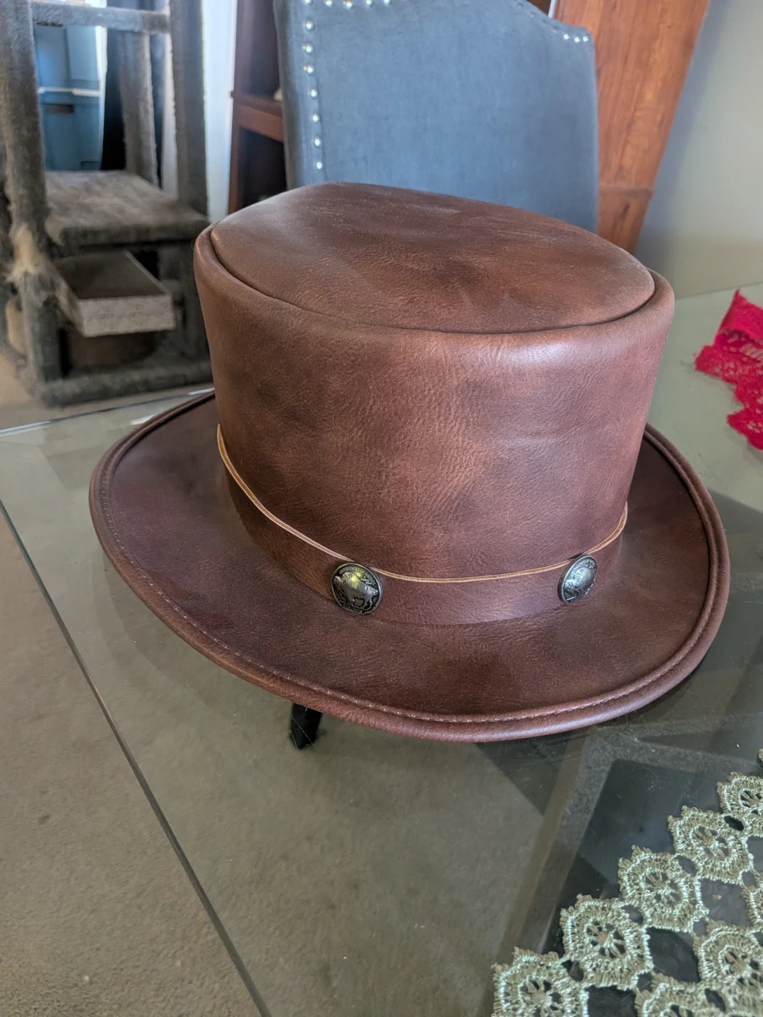 Genuine leather Steampunk top hat