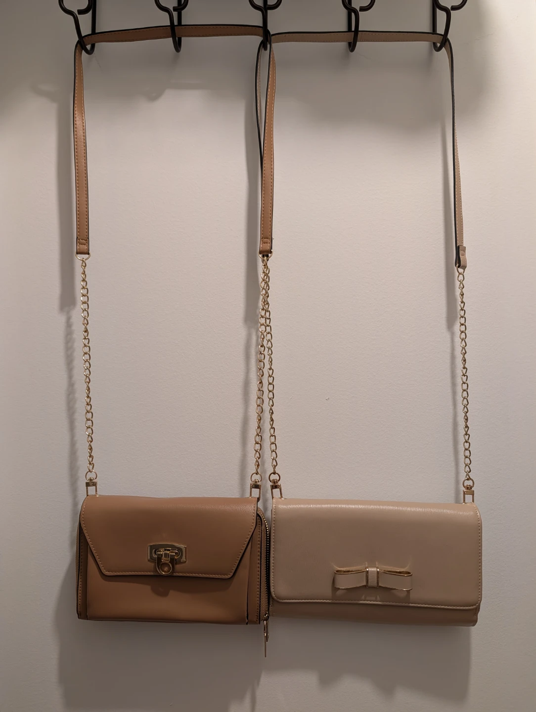 2 Women's Chain Strap Crossbody Purses - Tan and Beige