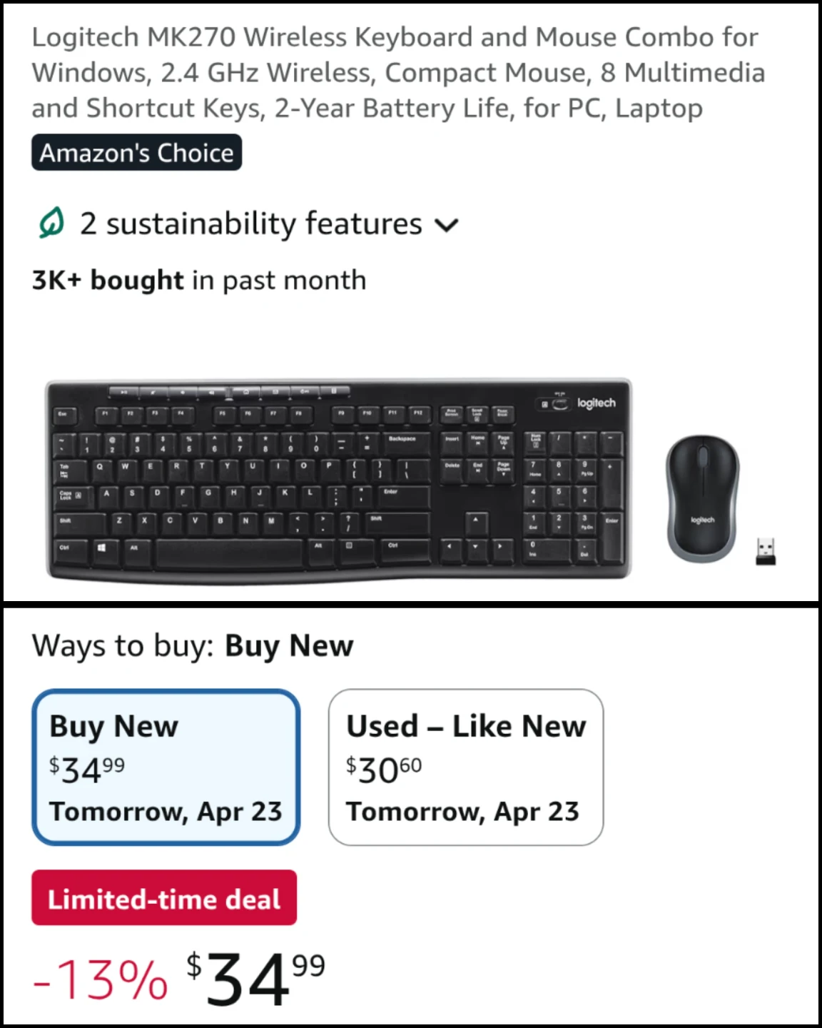 Logitech MK270 Wireless Keyboard and Mouse Combo - photo 5