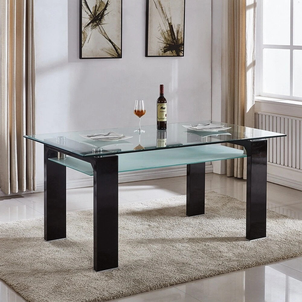 55" Glass Dining Table with Black Frame and coffee table