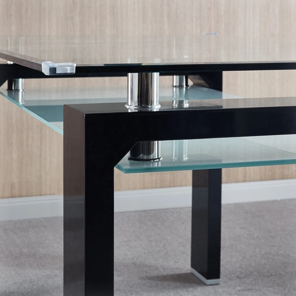 55" Glass Dining Table with Black Frame and coffee table - photo 2