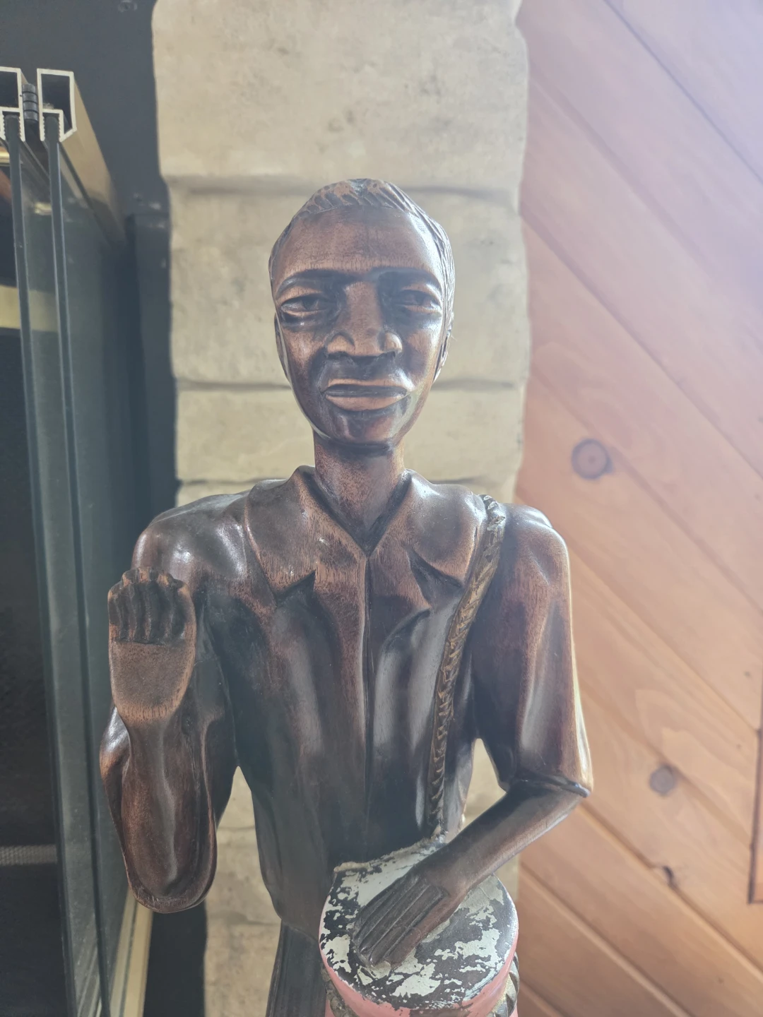 Wooden Figurine of Man with Drum