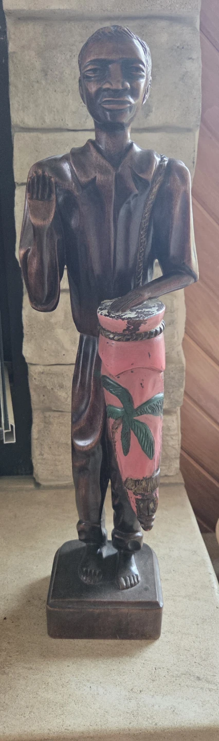 Wooden Figurine of Man with Drum - photo 3