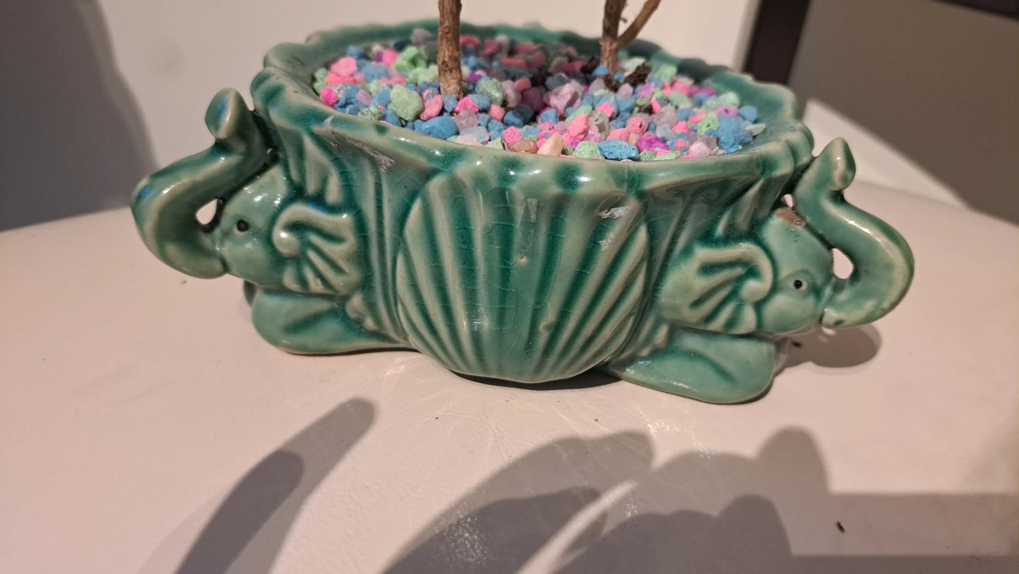 Green Elephant Ceramic Planter with Plant - photo 3
