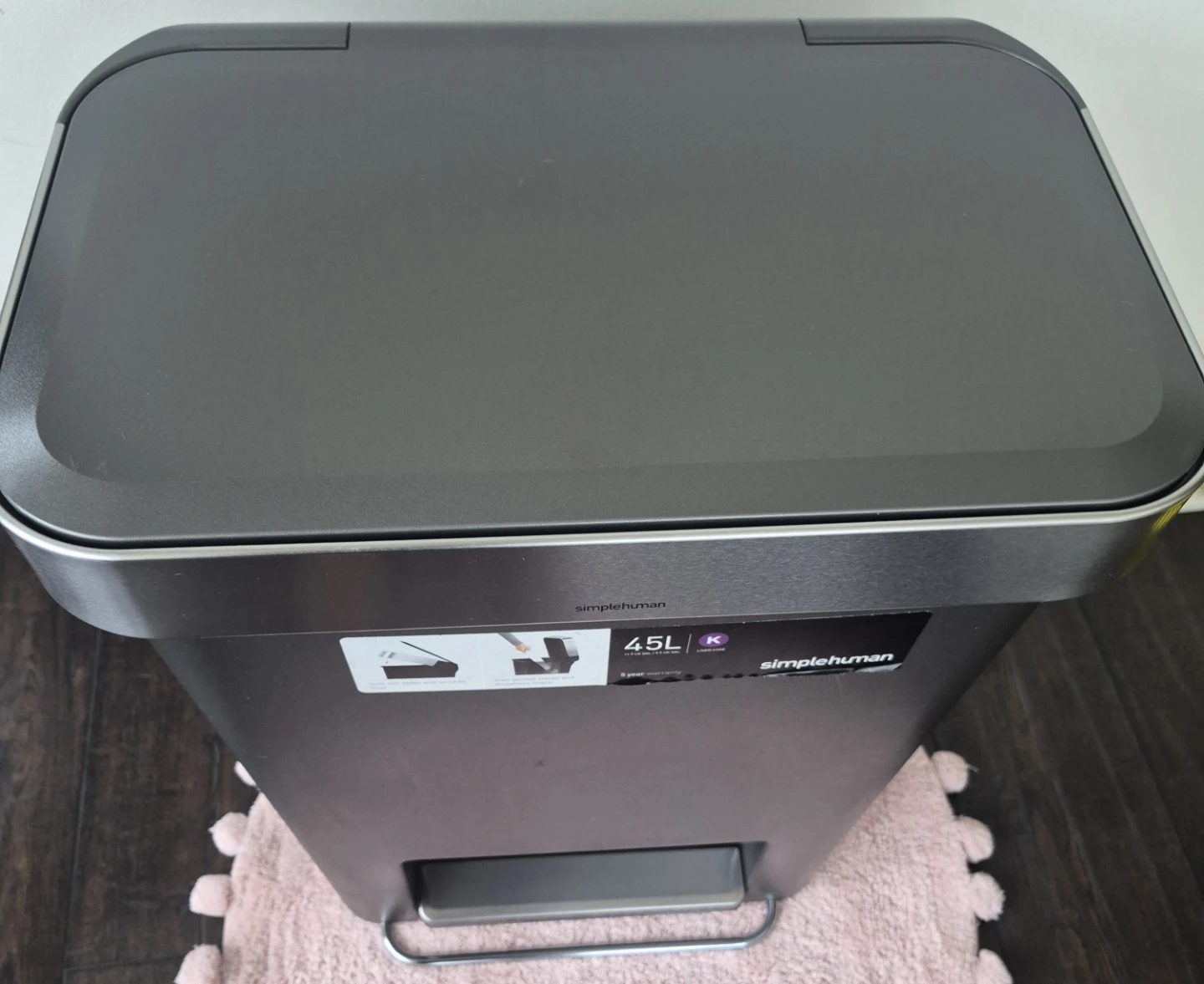 simplehuman 45L Rectangular Step Can - Dark Grey - photo 4