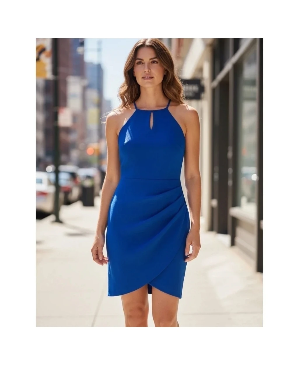 Guess Royal Blue Keyhole Halter Sheath Cocktail‎ Dress