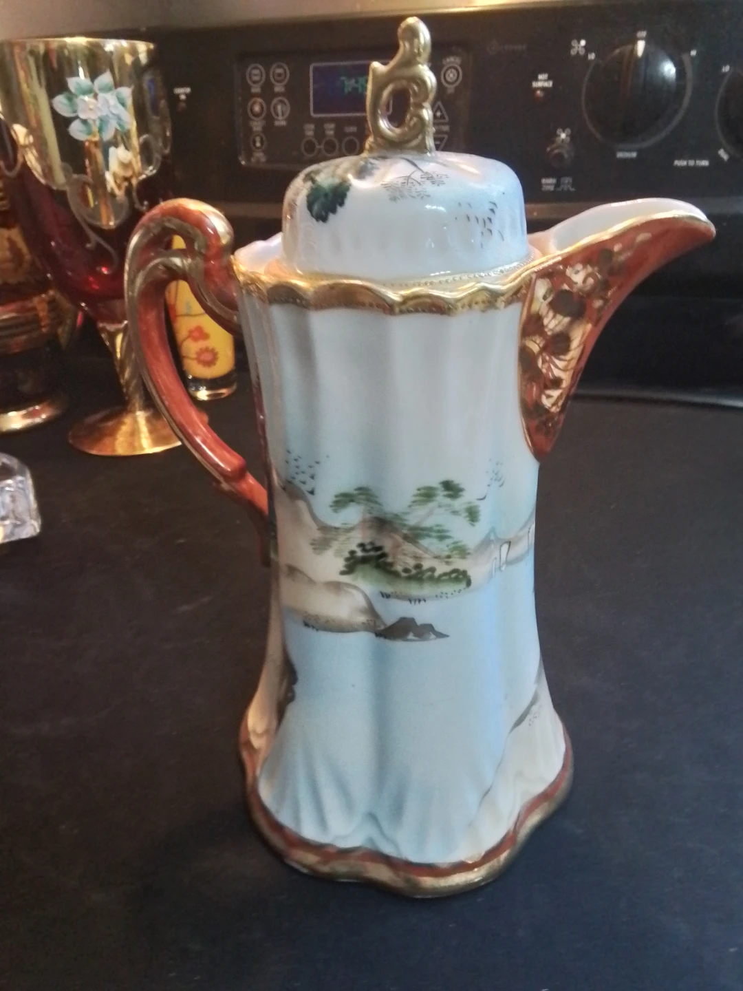 Vintage Hand Painted Signed Japanese Porcelain Satsuma Tea Pot - photo 2