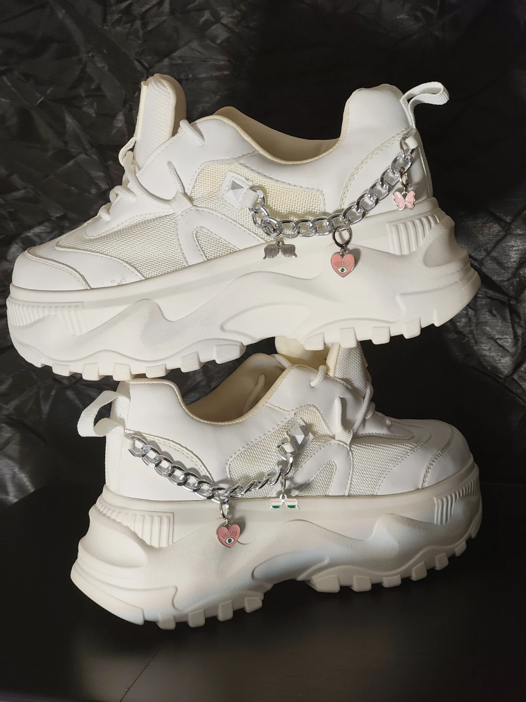 White Chunky Platform Sneakers with Charm Detailing