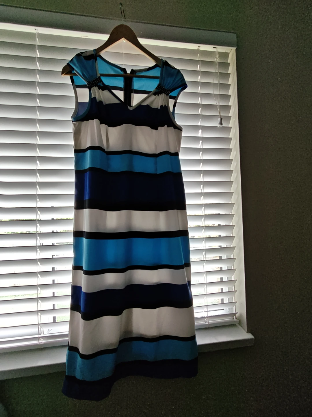 Custom Made Size 8 Blue Striped Cocktail Dress