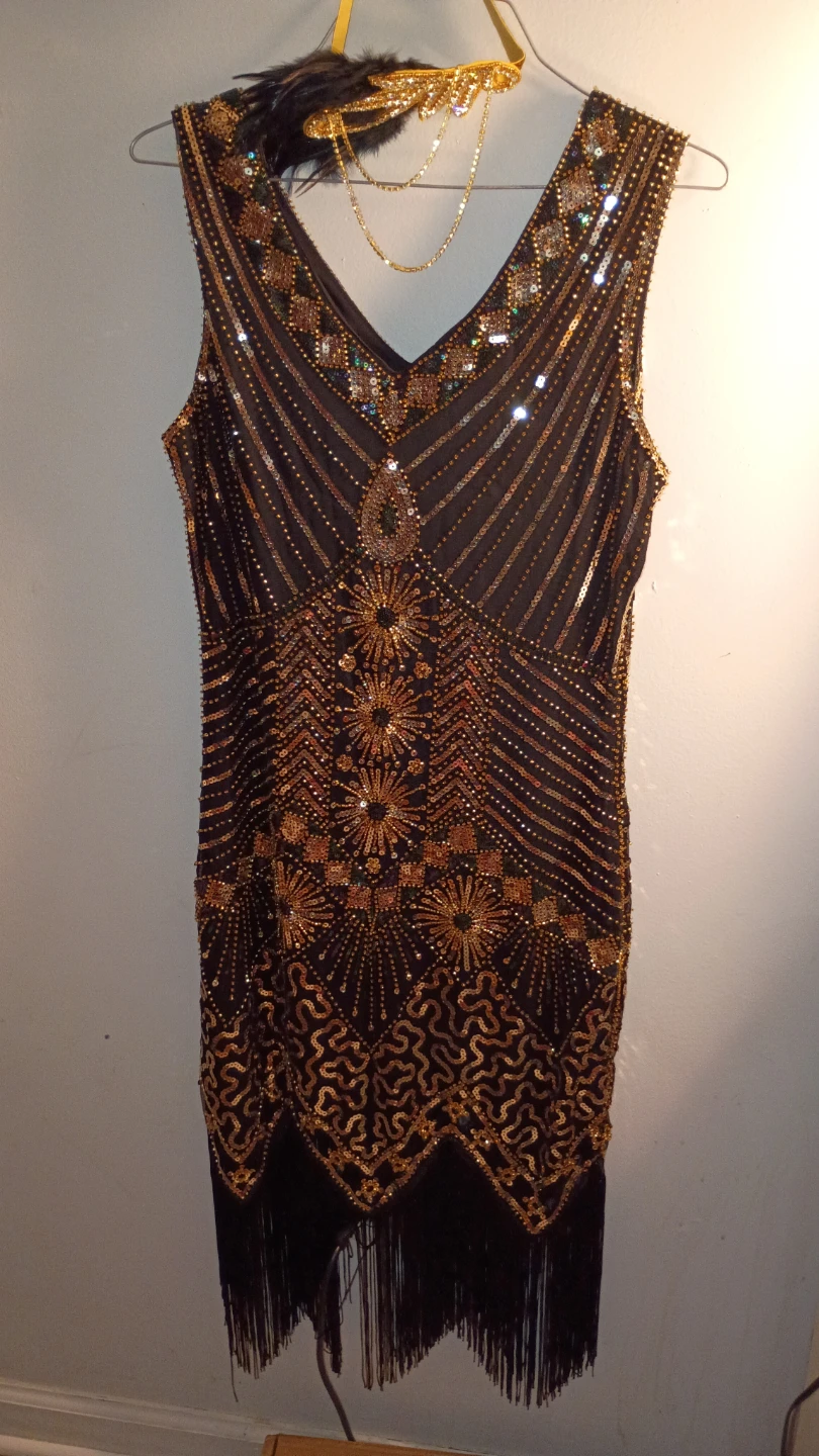 MTITE Black Sequin Flapper Dress with Fringe