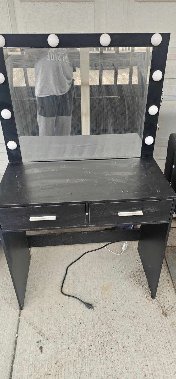 Black Vanity Desk with Lights and 2 Drawers