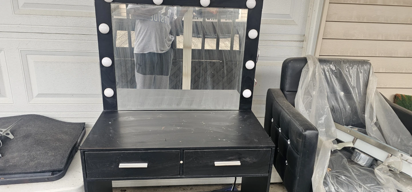 Black Vanity Desk with Lights and 2 Drawers - photo 2
