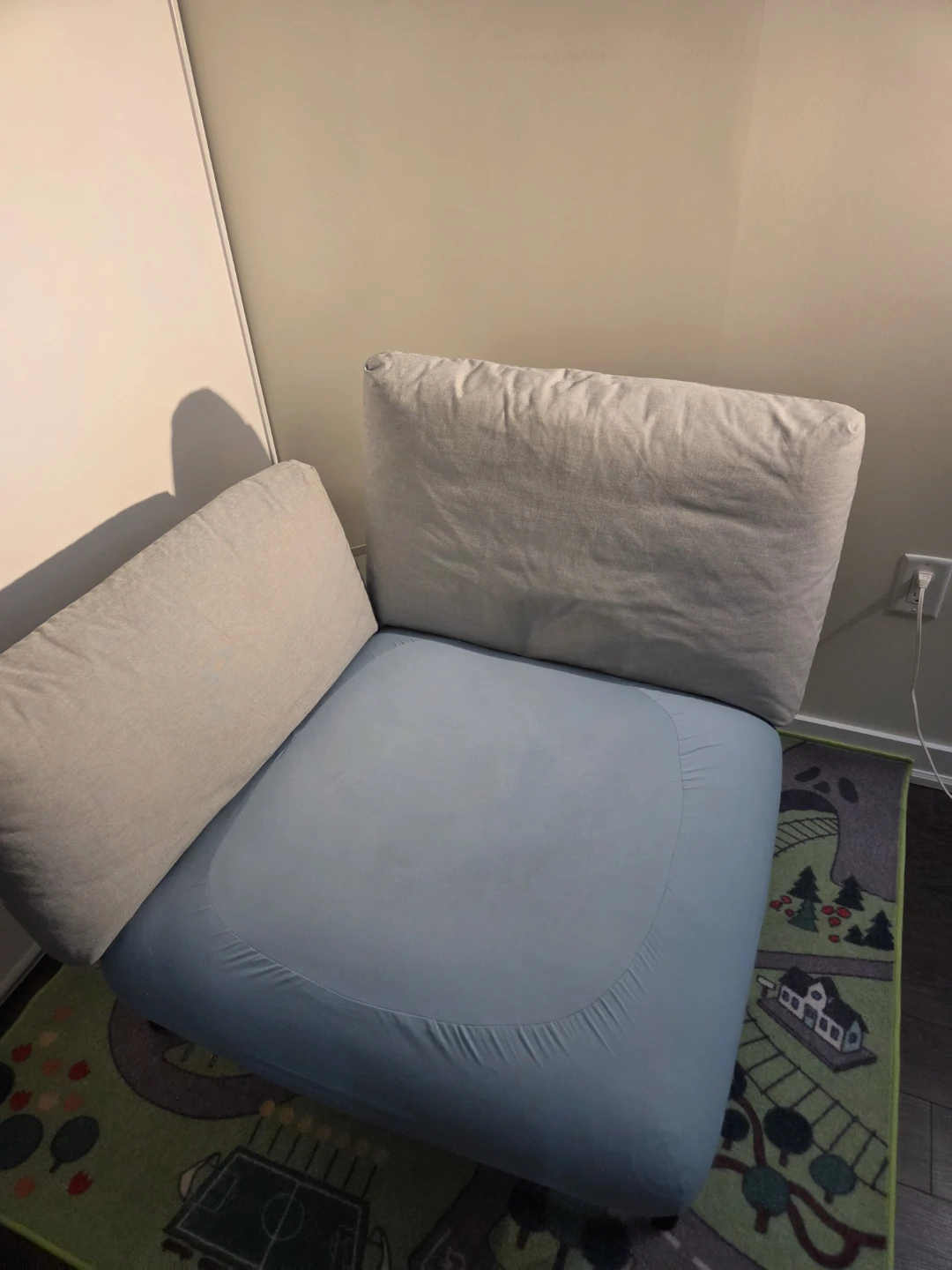 Ikea Blue Chair with Light Grey Pillows - photo 2