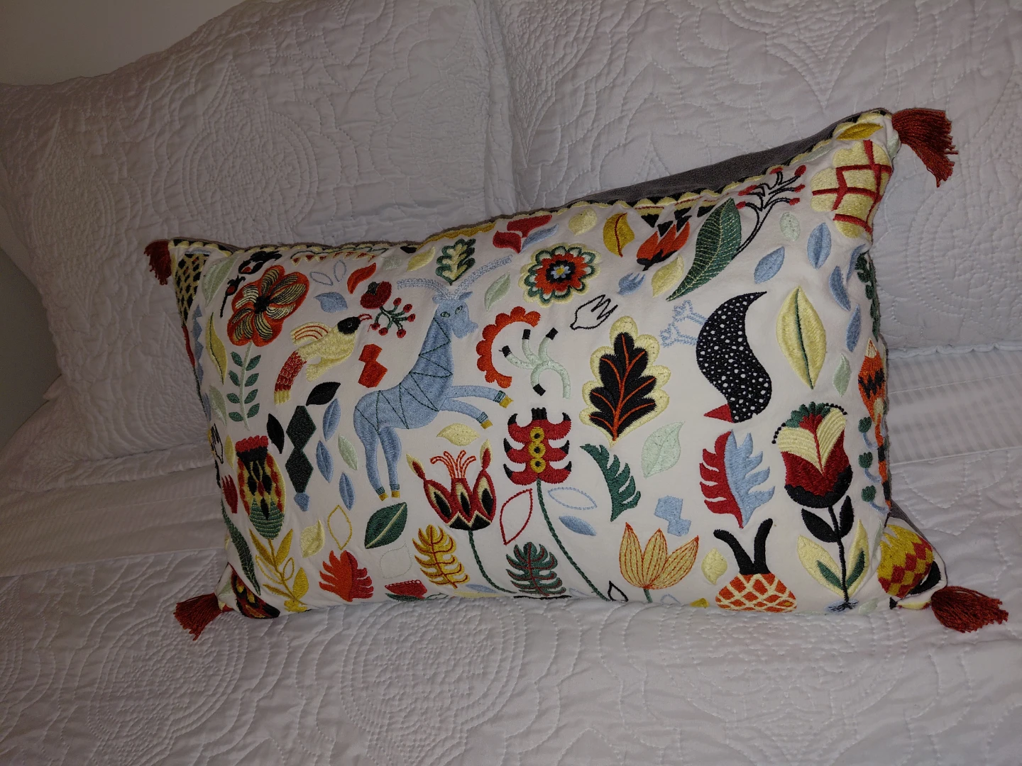 IKEA Embroidered Decorative Pillow with Tassels