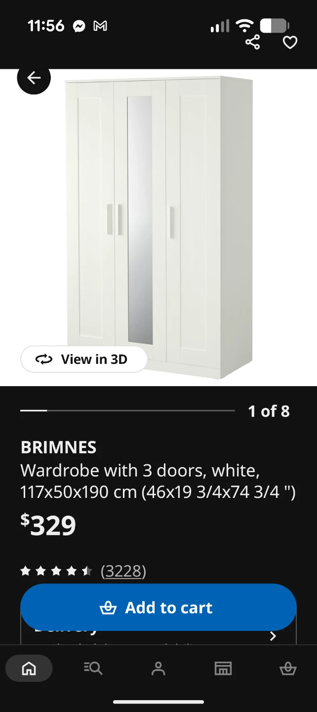 IKEA BRIMNES Wardrobe with 3 doors, white, 117x50x190 cm - photo 2