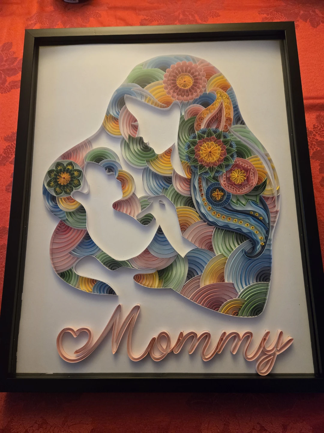 Handmade Framed Quilling Art 'Mommy' Mother and Child