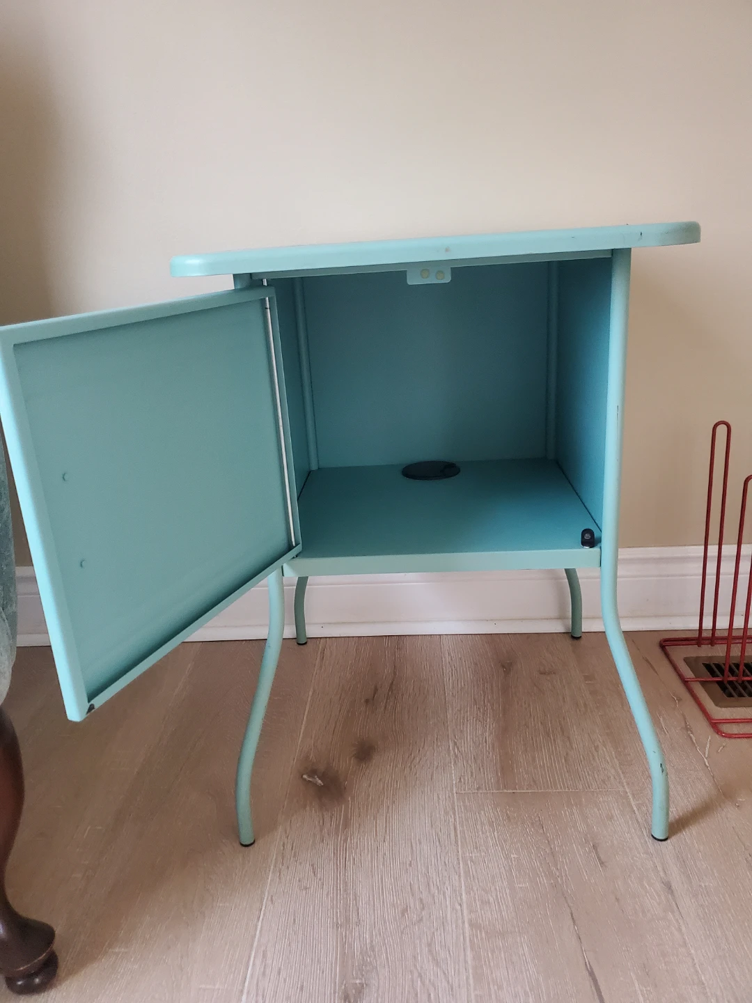 Aqua Metal Side Table with Cabinet - photo 2