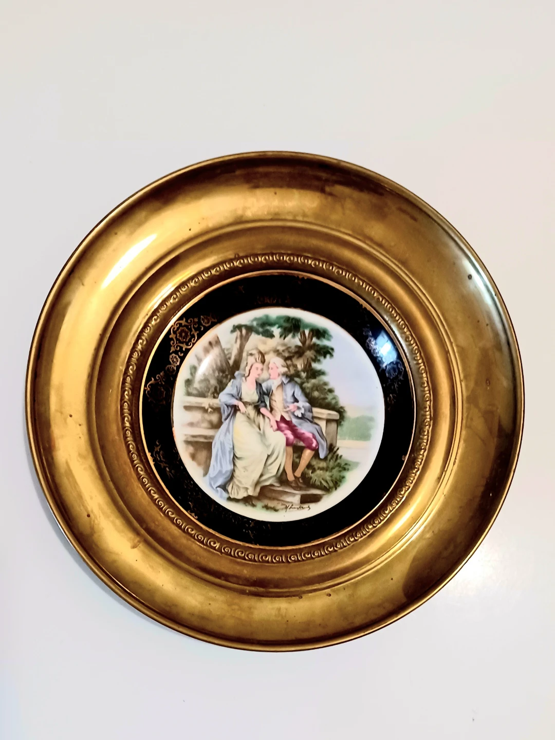 Vtg Signed Artist Colonial Couple Porcelain Plate