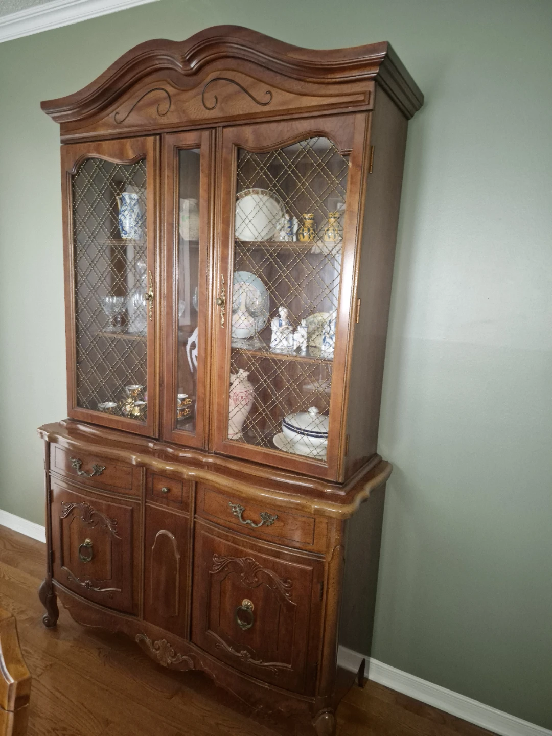 Antique Wooden China Cabinet with Glass Doors