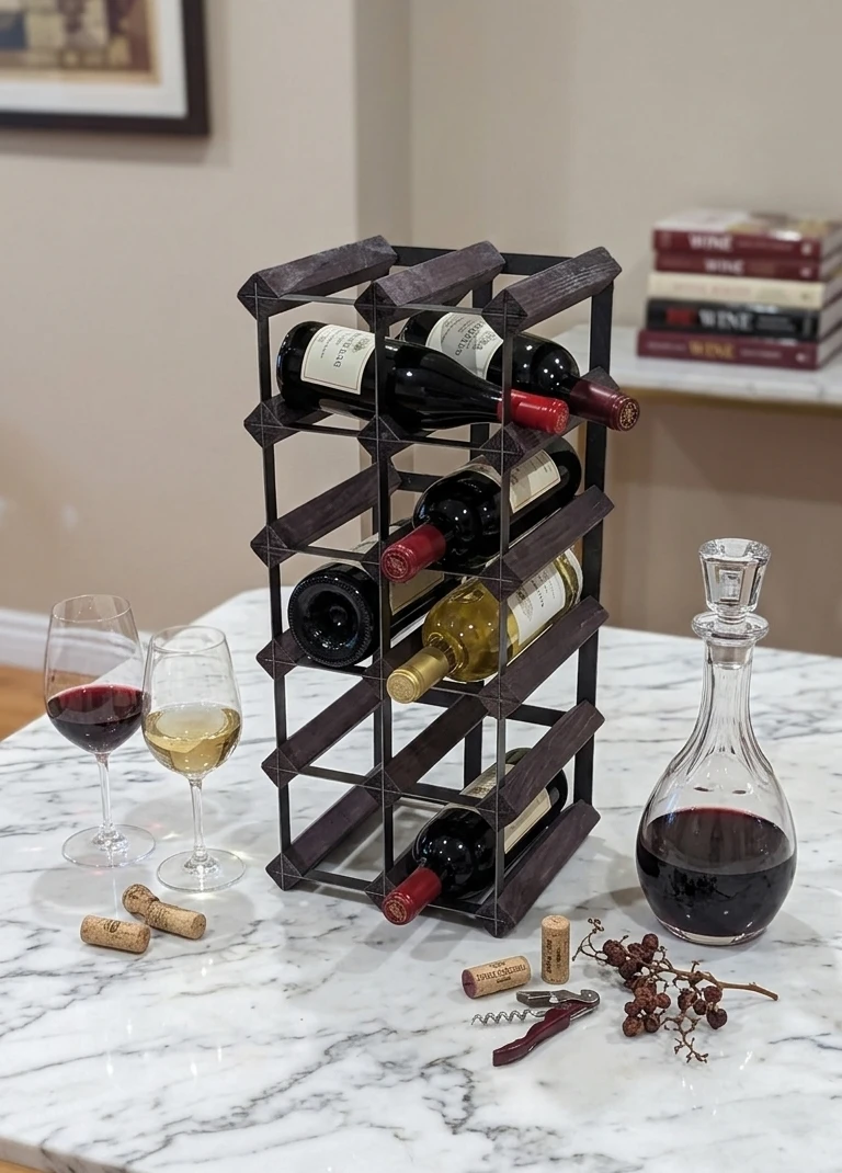 Dark Wood Wine Rack - Holds 12 Bottles