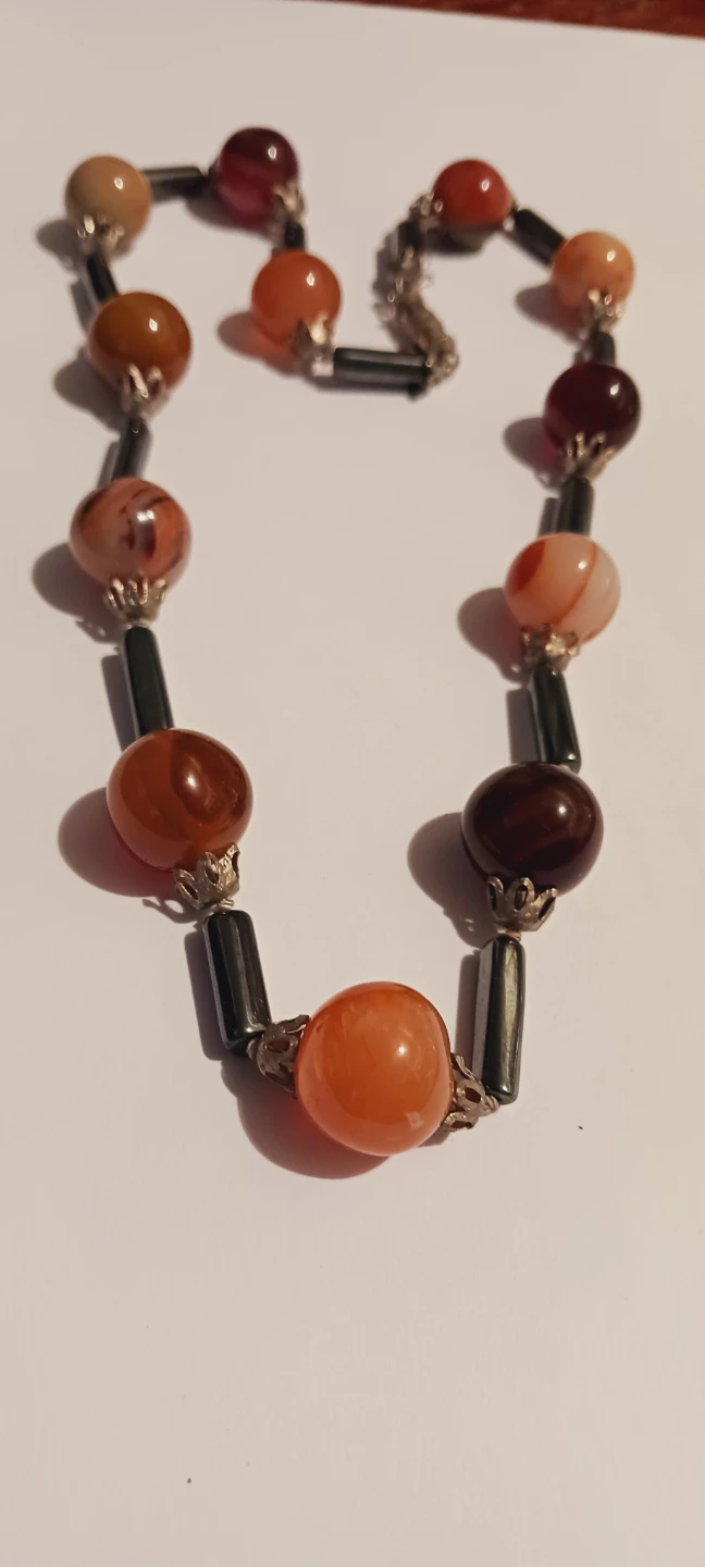 Genuine Agate,  Carnelian, and Hematite Gemstones Necklace - photo 4