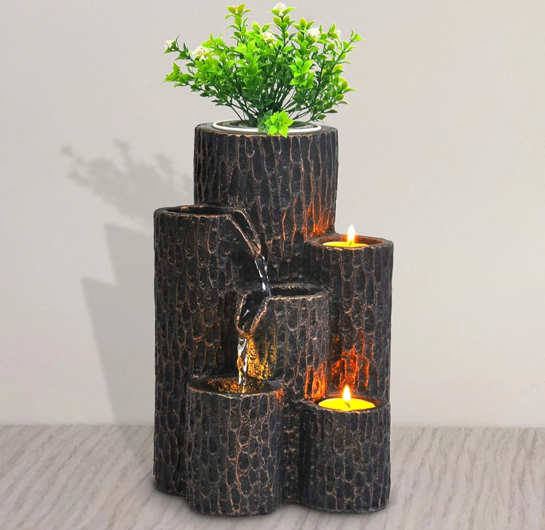 Log Style Indoor Water Fountain with LED Lights