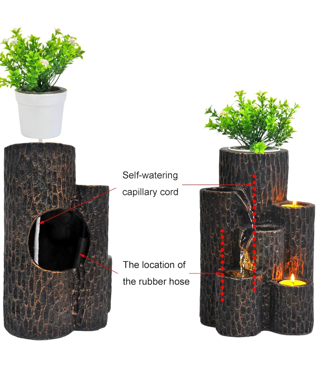 Log Style Indoor Water Fountain with LED Lights - photo 3