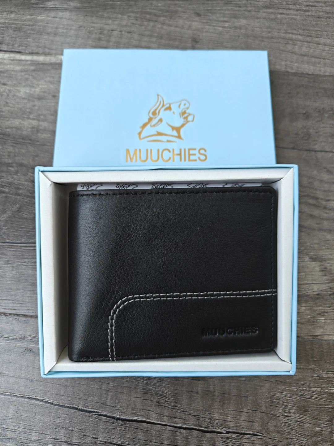 MUUCHIES Bi-Fold Genuine Leather Wallet - Black