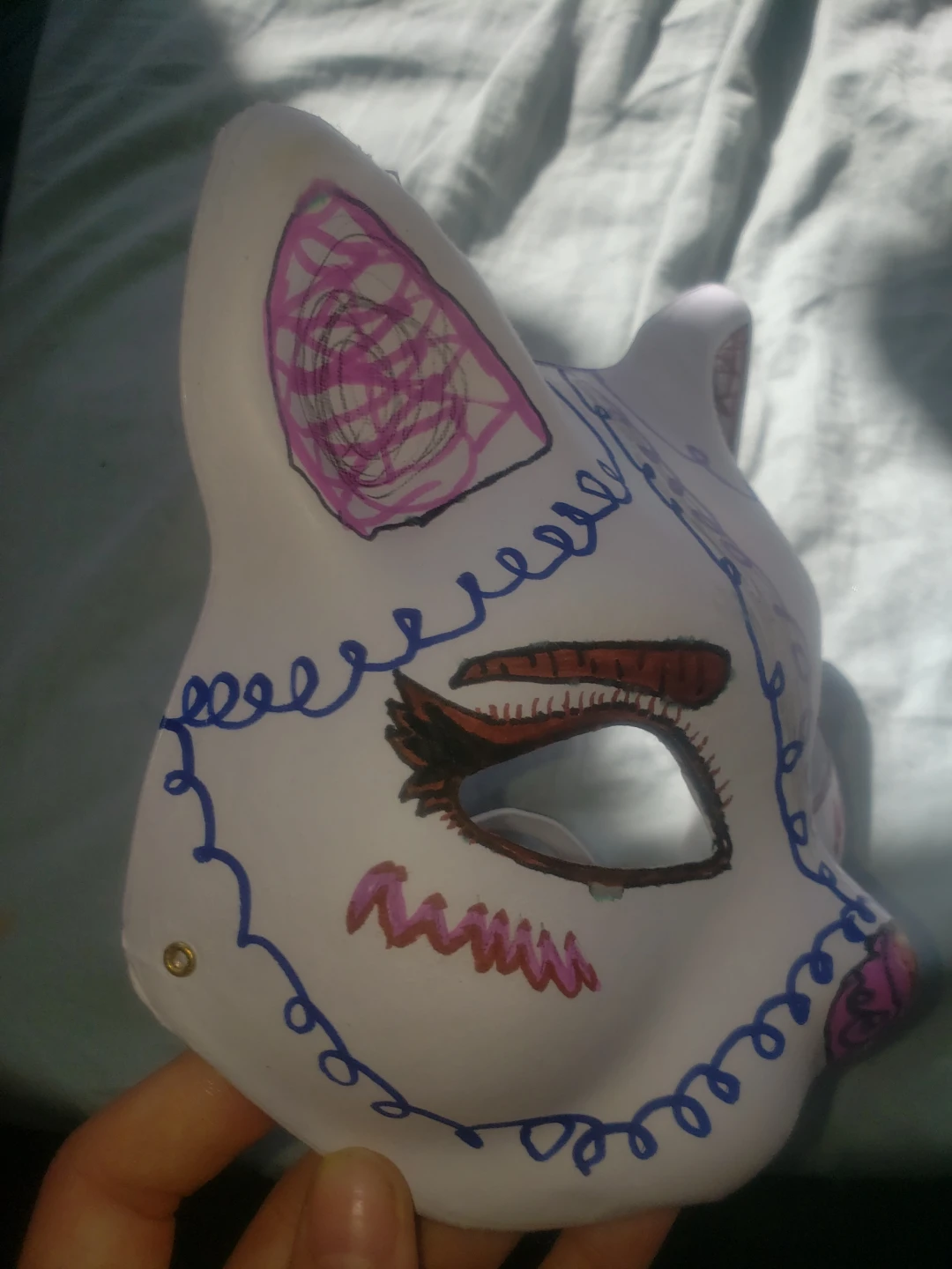 White, blue, purple, pink, and Brown Cat mask - photo 2