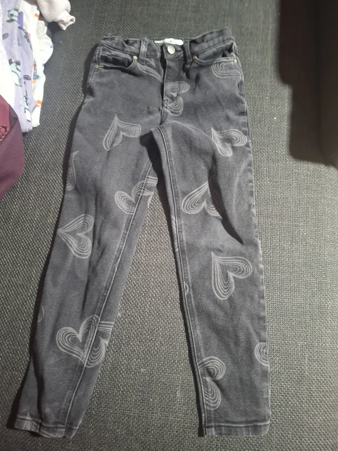 Girl's Grey Heart Patterned Jeans