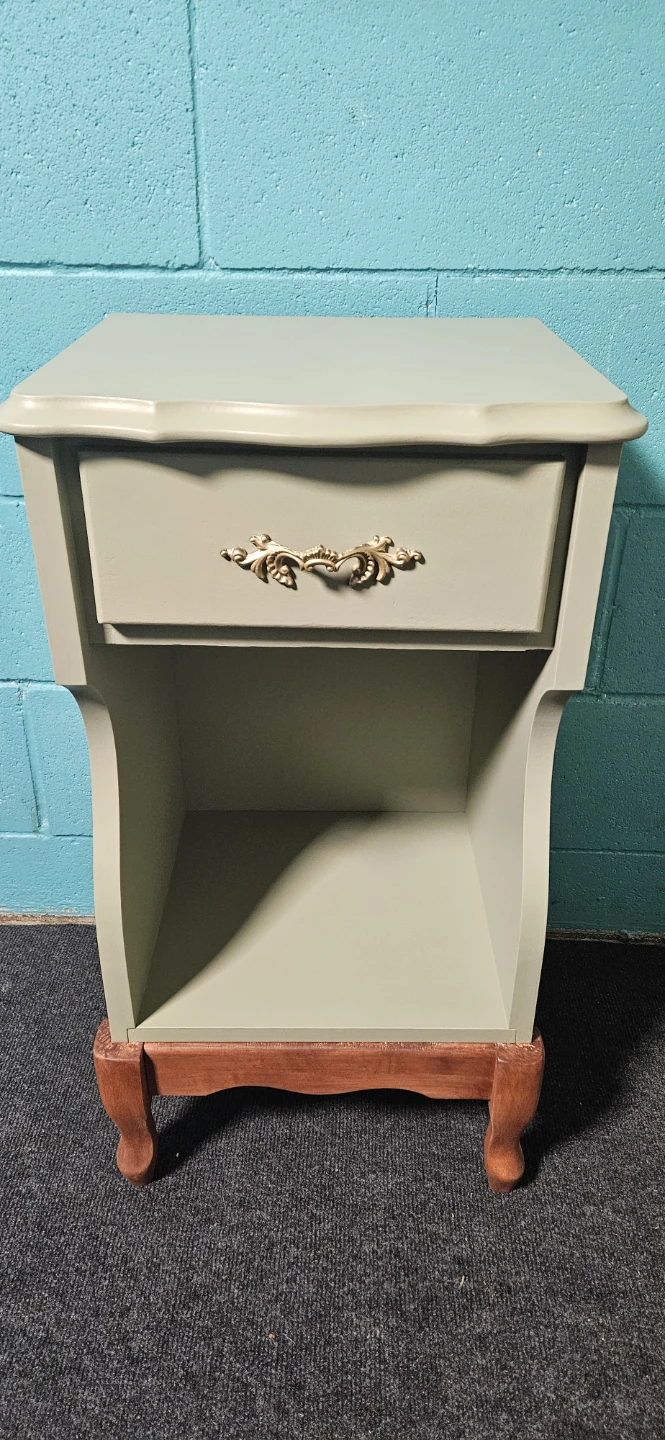 Sage Green Nightstand with Drawer and Shelf