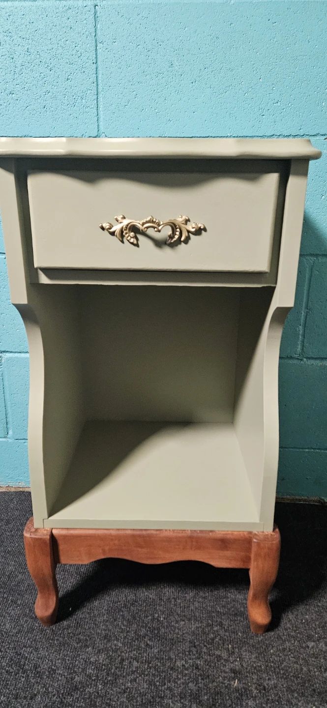 Sage Green Nightstand with Drawer and Shelf - photo 2