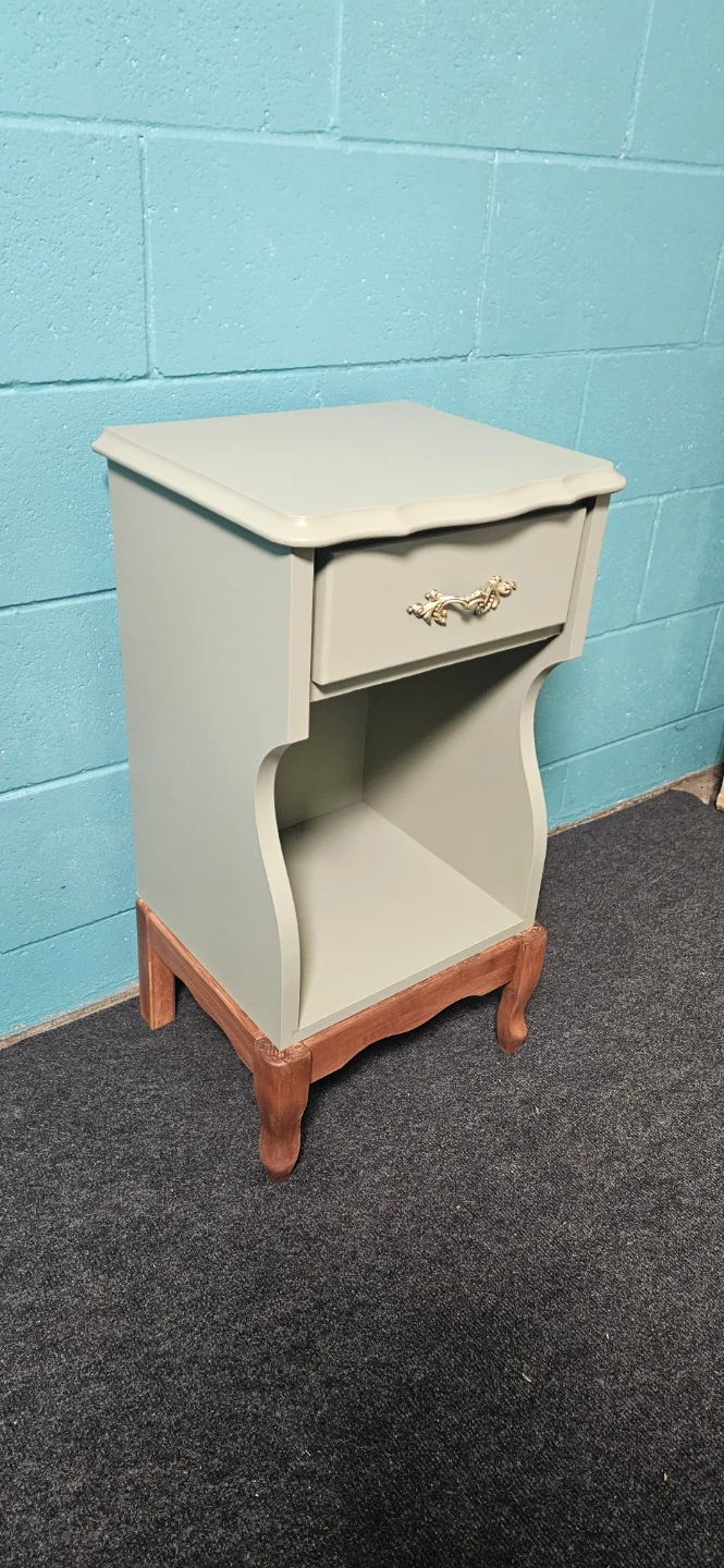 Sage Green Nightstand with Drawer and Shelf - photo 5
