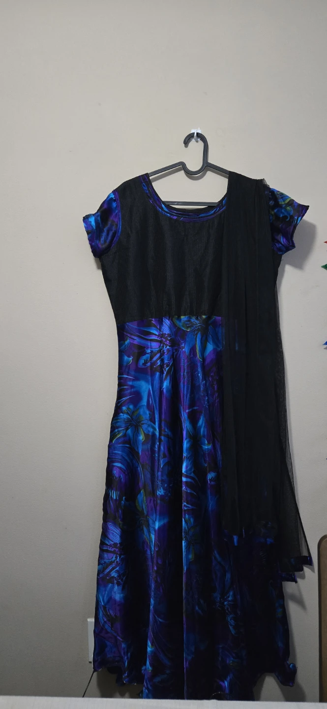 Women's Blue and Purple Floral Dress with Black Overlay - photo 3