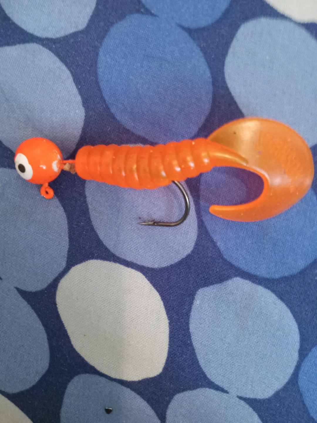 Orange Grub Fishing Lure with Jig Head