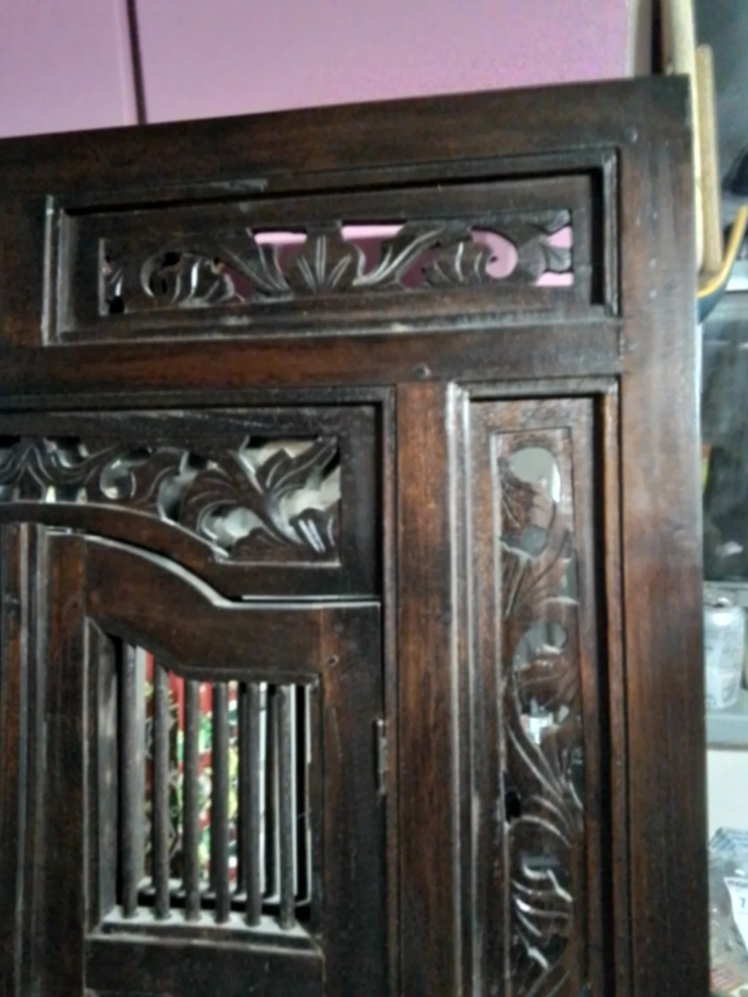 Hand-Carved Solid Wood Mirror with Shutter Doors | Antique - photo 5