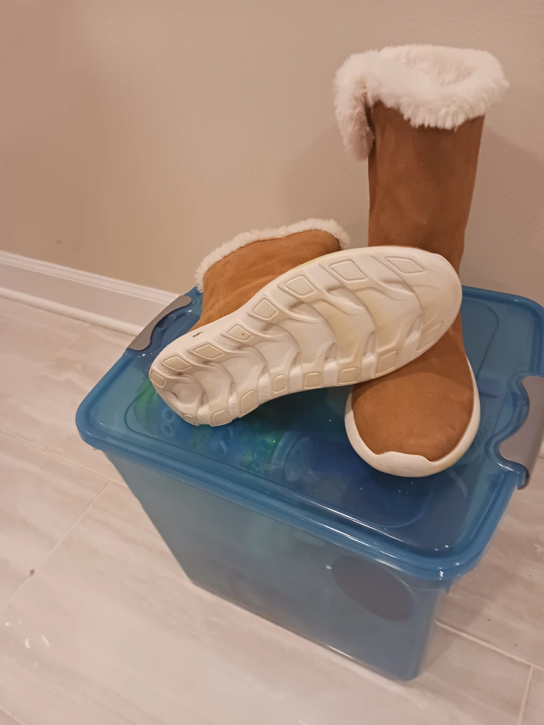 Brown Faux Suede Winter Boots with White Fur Trim - photo 2