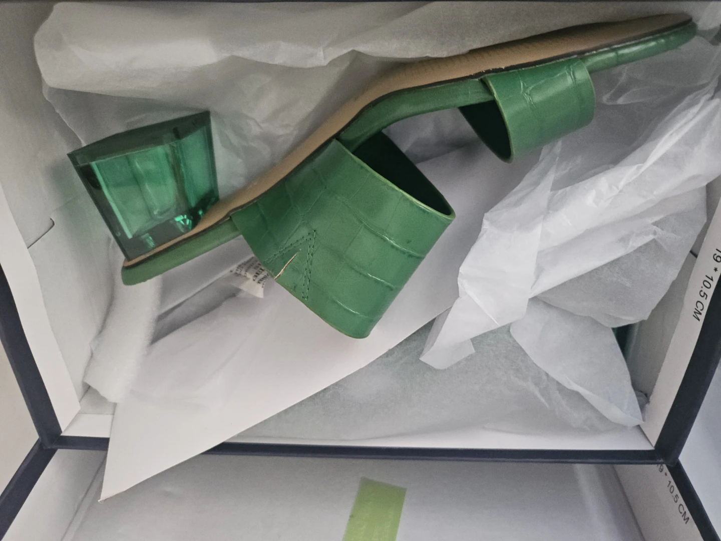 French Connection Green Crocodile Embossed Block Heels