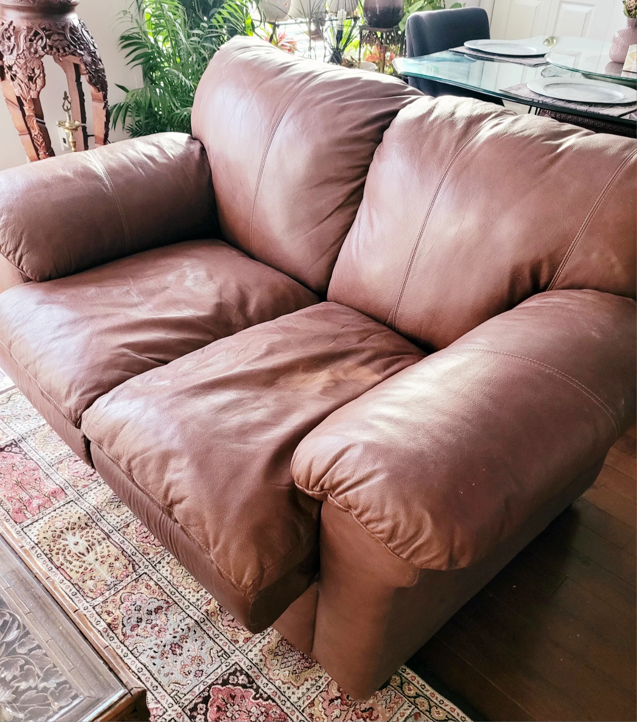 Three Genuine Leather Top Arm Sofas-. - photo 3