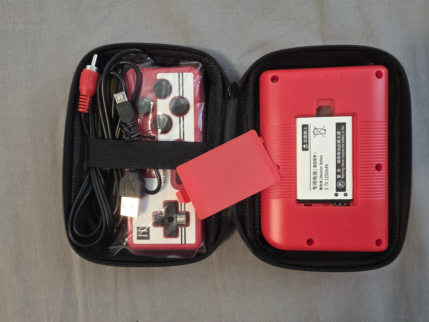 Red Handheld Retro Game Console with Controller and Cables - photo 2