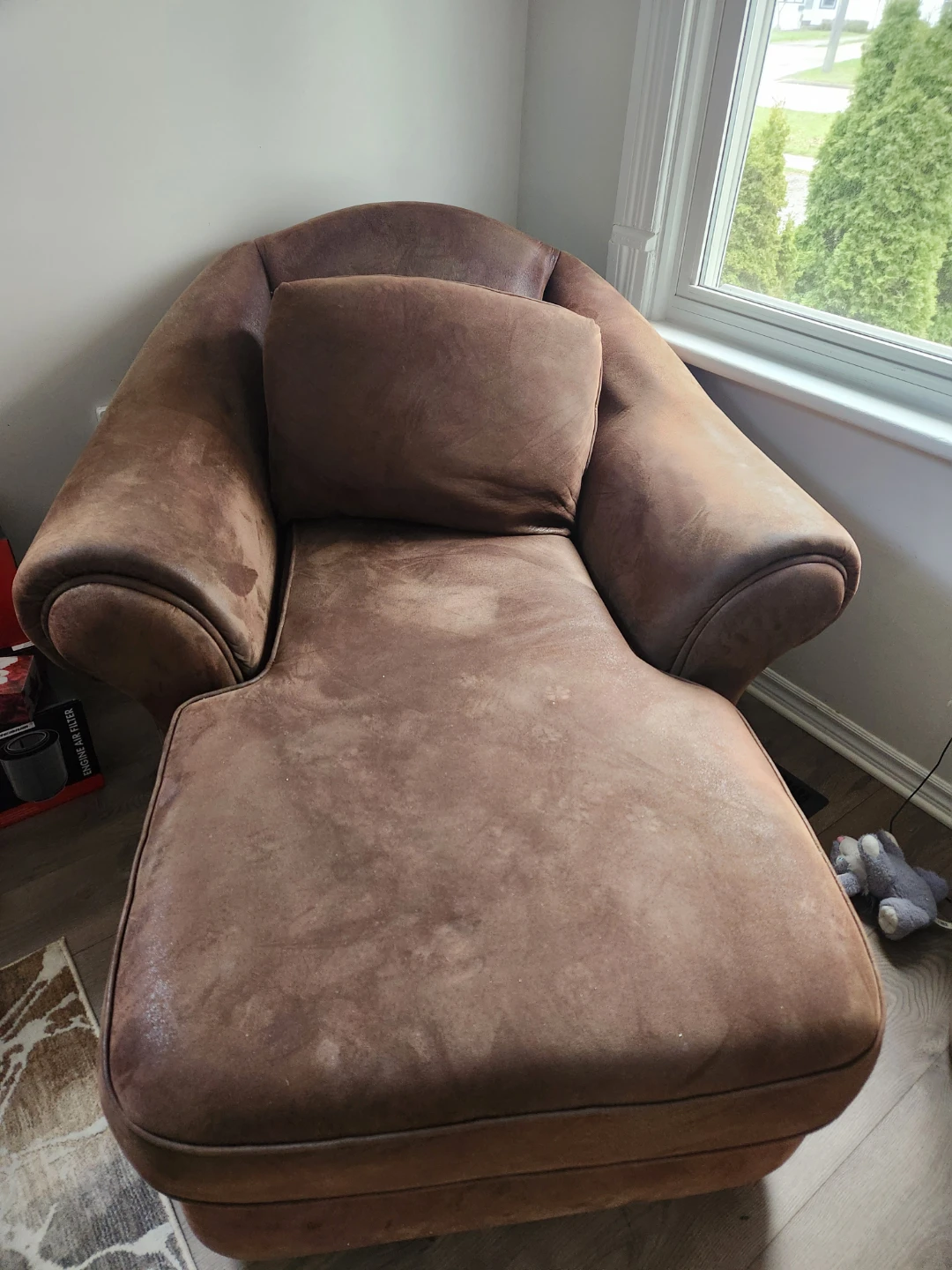 Brown chaise lounge chair with pillow