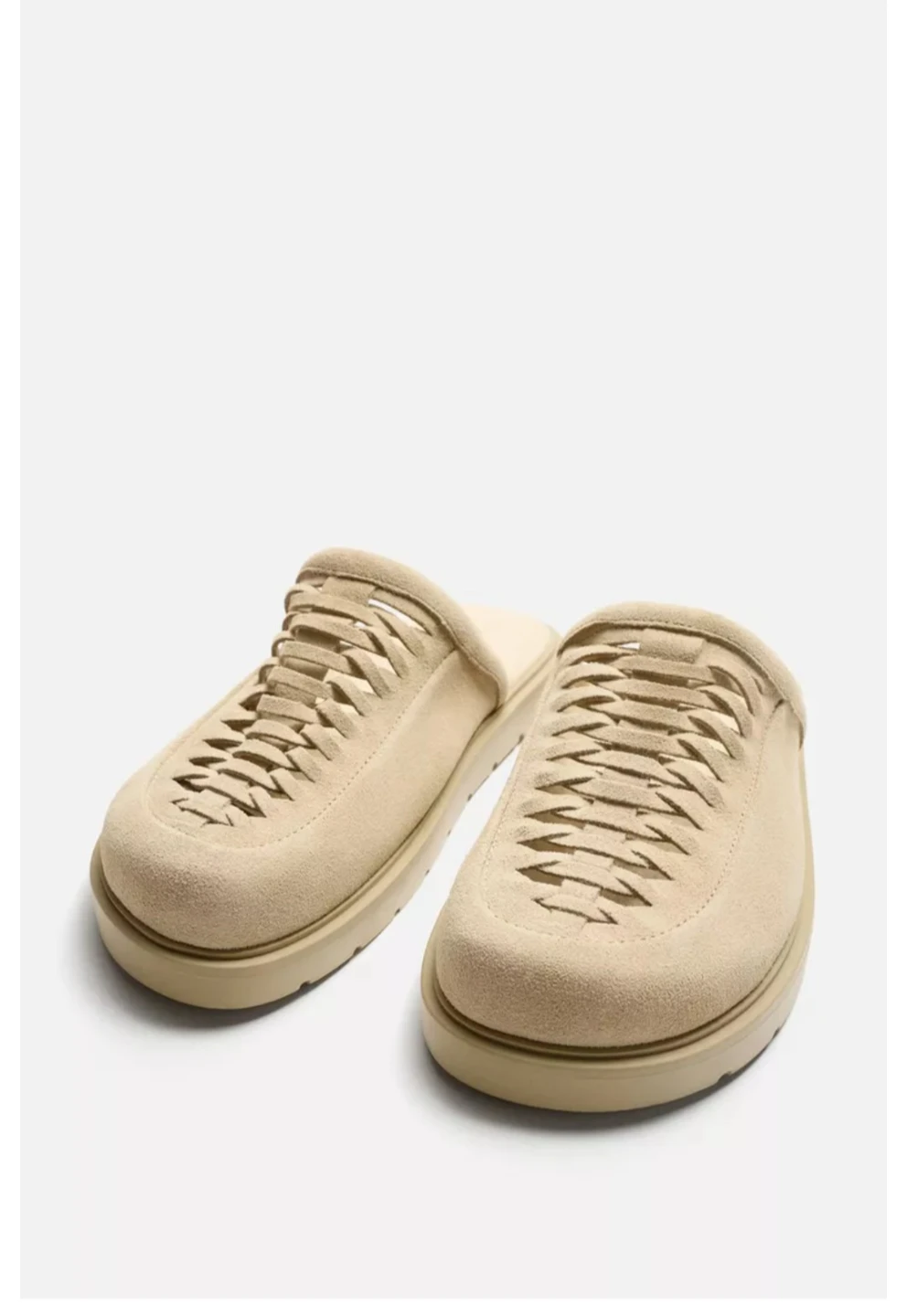 Zara Man Braided Leather Clogs - Beige