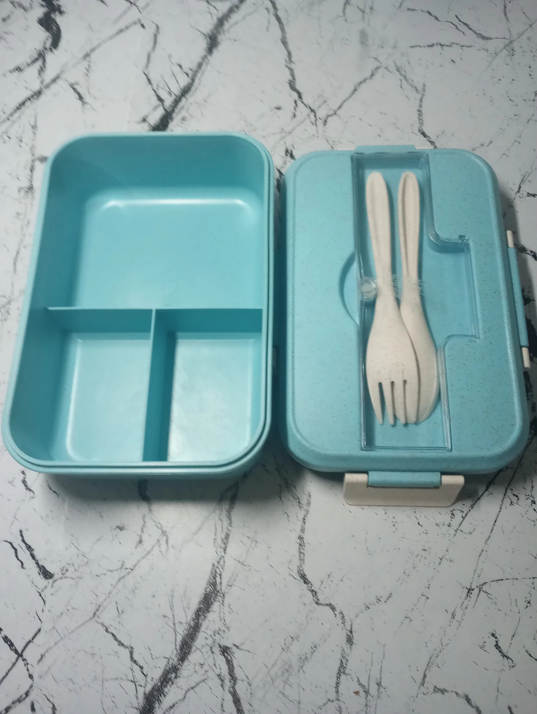 Light Blue Divided Lunch Box with Utensils - photo 2