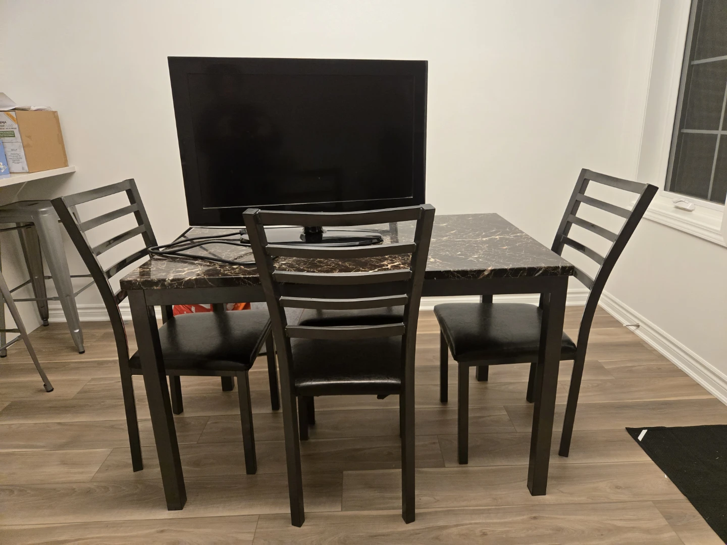 Black Faux Leather Dining Chairs and faux marble table - photo 3