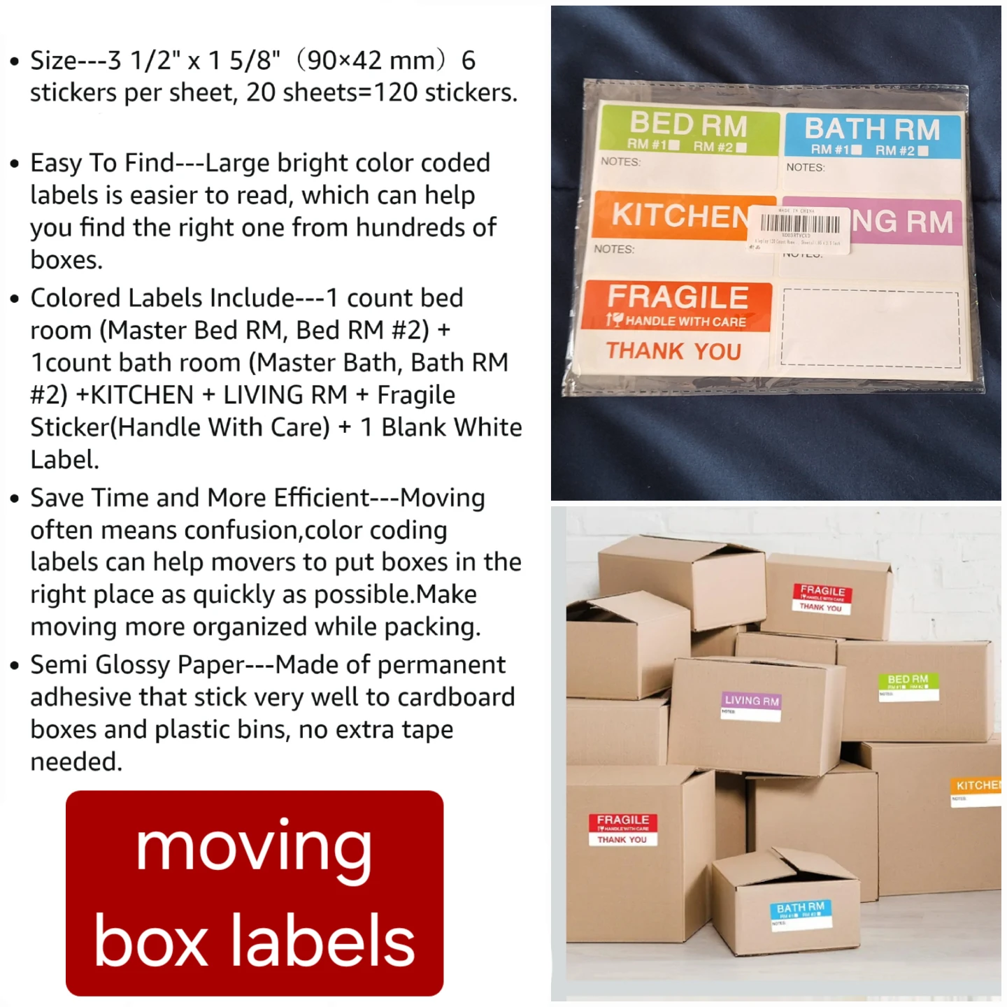 120 Moving Box labels - NEW unwrapped package - photo 4