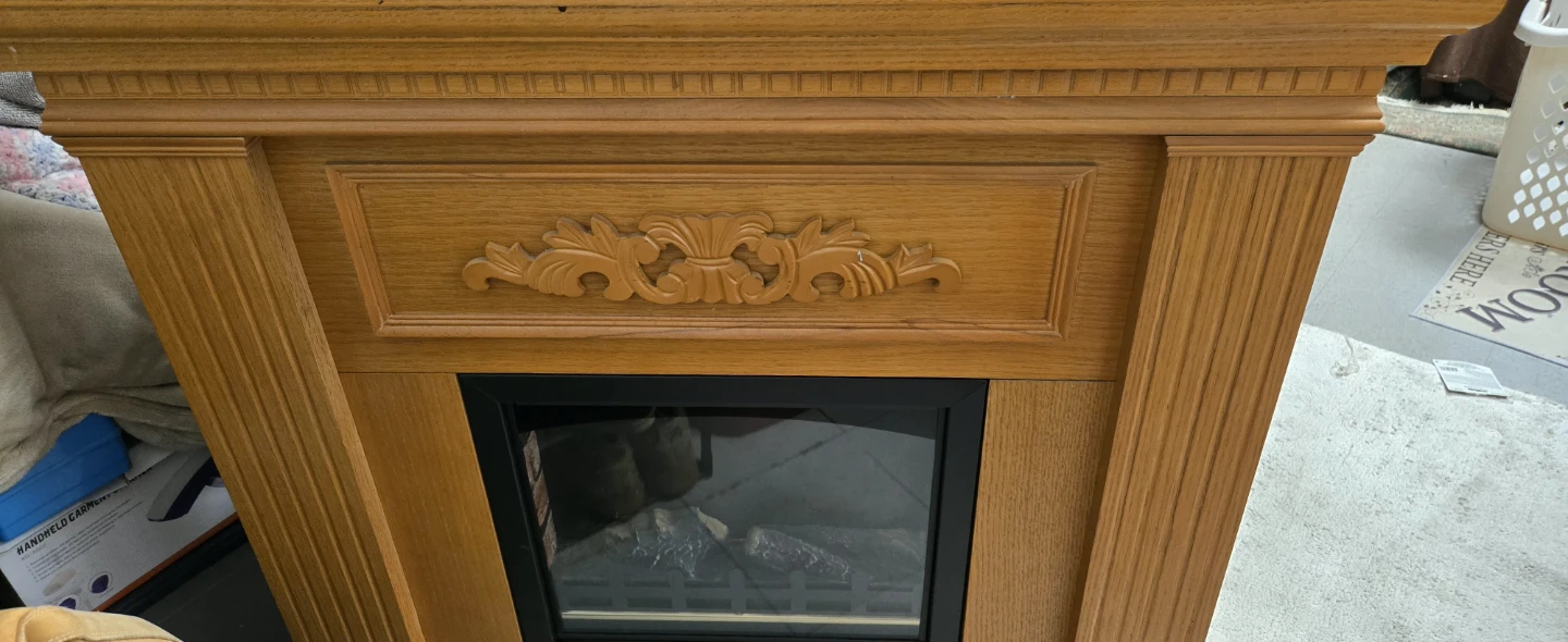Wooden Electric Fireplace with Decorative Carving - photo 2