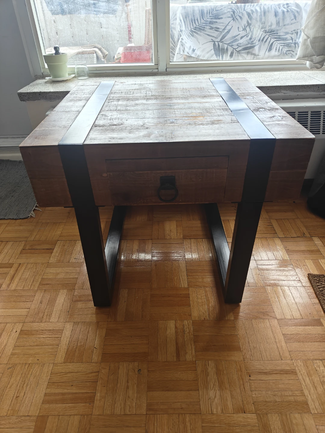 Wooden End Table with Drawer and Metal Legs