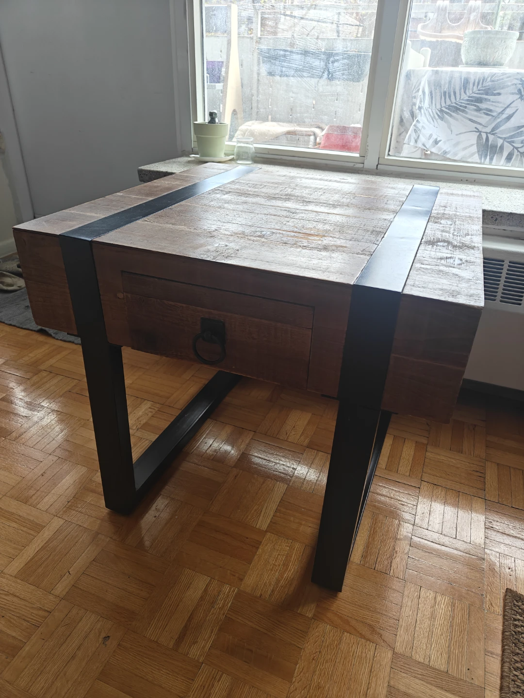 Wooden End Table with Drawer and Metal Legs - photo 2